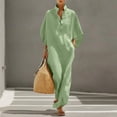 thumbnail image 2 of Kukoosong Women's Half Sleeve Maxi Dress, Stand Collar Button Front Kaftan Dress, Casual Loose Fit Boho Beach Sundress Flowy Lightweight with Pockets, 2 of 7