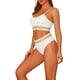 thumbnail image 4 of Conjuntos de bikini de dos piezas de talle alto para mujer, con tirantes ajustables y diseño acanalado, traje de baño pequeño en color blanco, 4 of 5