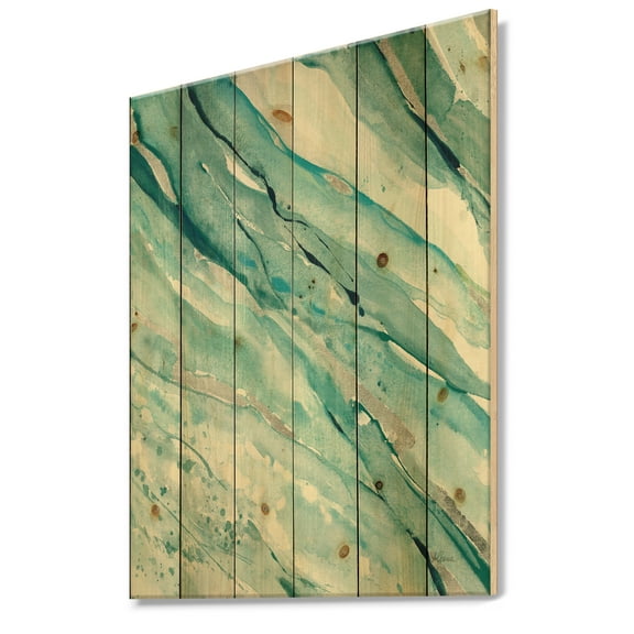 Designart 'Abstract Silver Springs Blue Green' Nautical & Coastal Print on Natural Pine Wood