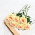 thumbnail image 1 of 5 piezas de flores artificiales de color amarillo brillante y rosa para una decoración duradera, ramo de rosas de seda vibrantes, 1 of 5