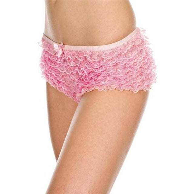 Music Legs 115-PINK Micro Mesh Lace Ruffle Trim Tanga Short - Pink