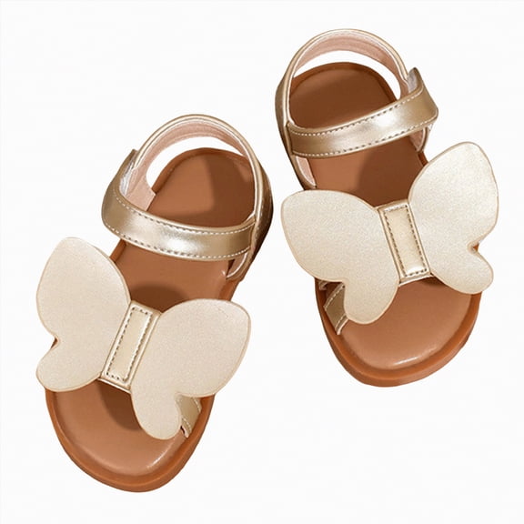 enyan Girls Summer Sandals Flat Open-Toe Lightweight Sandals for Toddler Little Kids Toddler Sandals Girl,Gold,Size 8.5