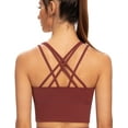 thumbnail image 1 of AGONVIN Brassière de Sport de Yoga Longue à Bretelles pour Femme Rembourrée Sans Armatures Haut Court Cami Débardeur Cabernet Rouge P, 1 of 7
