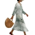 thumbnail image 3 of COEQINE Boho Chic Dress for Women 3/4 Sleeve Wrap V-Neck Flowy Midi Tunic Sundress, Loose Casual Beach Church Dress, Wrinkle Resistant, Size L, Crane Bird Forest, 3 of 6