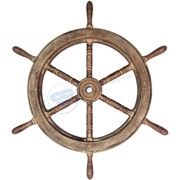 Nagina International Classic Antique Golden Pirate's Boat Ship Wheel | Wall Decor | Sea Gift (48 Inches)