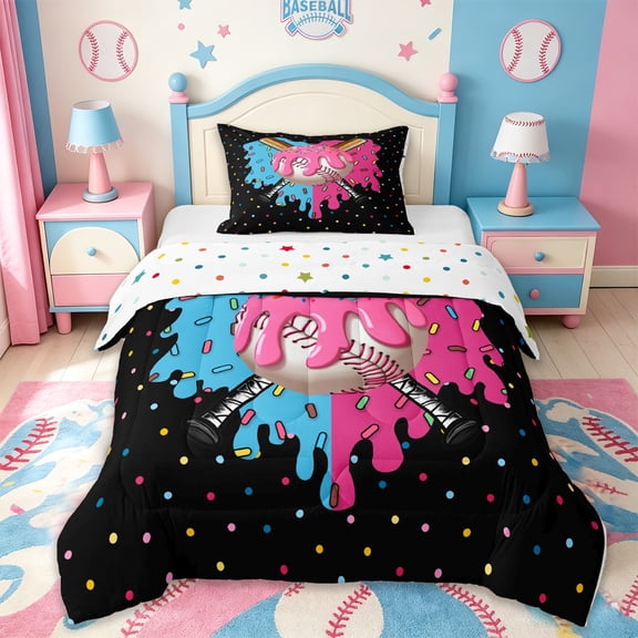 Erosebridal Watercolor Ice Cream Drip Twin Comforter Sets,Kids Baseball Ball Games Bedding Set For Boys,Reversible,2pcs