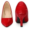 thumbnail image 2 of BLISSFUL STEP Women's Pointed Toe Printed Slip on Kitten Heel Pumps Red (Size 6), 2 of 6