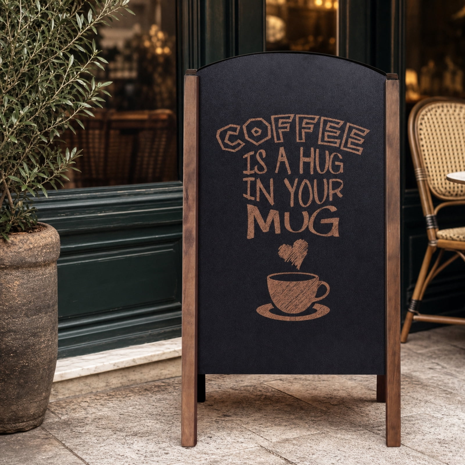 SUGIFT 40 Inch Wood A Frame Sidewalk Sign, Double Sided Chalkboard Folding Sandwich Board for Wedding Restaurant Cafe Menu Advertising and Announcements, Black and Coffee Finish