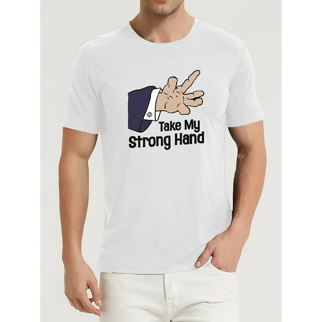 T-shirt Graphique pour Hommes 'Take My Strong Hand' - Coupe Confortable, Manches Courtes, Col Rond - Idéal pour un Usage Décontracté et Extérieur, Rue d'Été en Blanc avec Imprimé Élégant, T-Shirt Extérieur Col Rond Décontracté Brillant