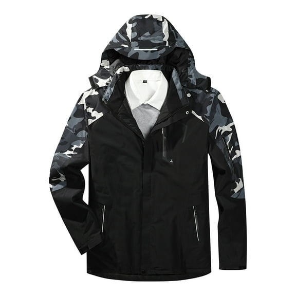 IROINNID Men's Long Sleeve Parka Mid-Length Hooded Jacket Graphic Prints Casual Unisex Three-zone Charging Heating Camouflage Ski Heating Jacket