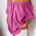 thumbnail image 3 of TKLPEHG Tops for Women Summer Off Shoulder Cotton Linen Top Lightweight Fashion Western Outfit for Women Solid Color Graphic Tee Regular Short Sleeve Blouses Leisure Blouses (Hot Pink,XXXXL), 3 of 6