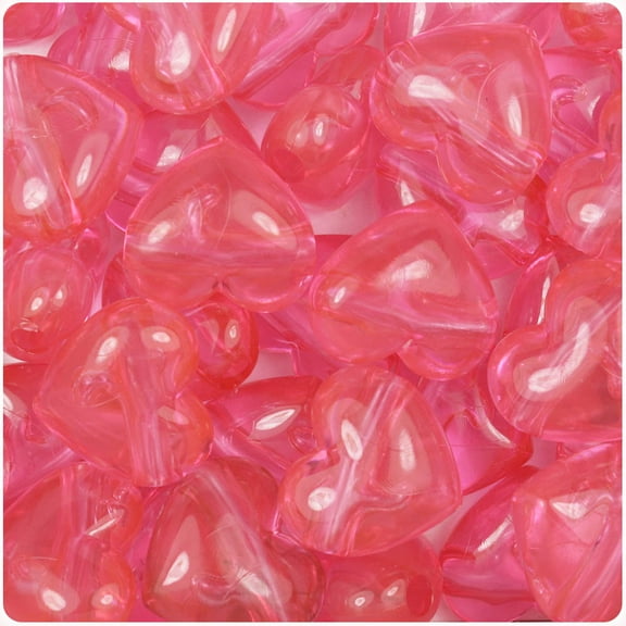 BeadTin Pink Transparent 18mm Heart Pony Beads (24pcs)