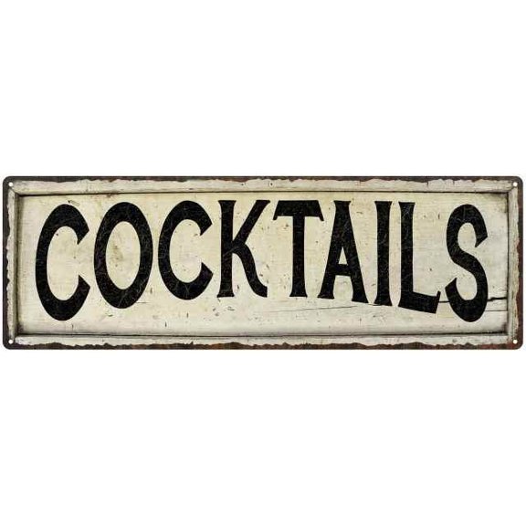 COCKTAILS Farmhouse Style Wood Look Sign Gift 8x24 Metal Decor 108240028118