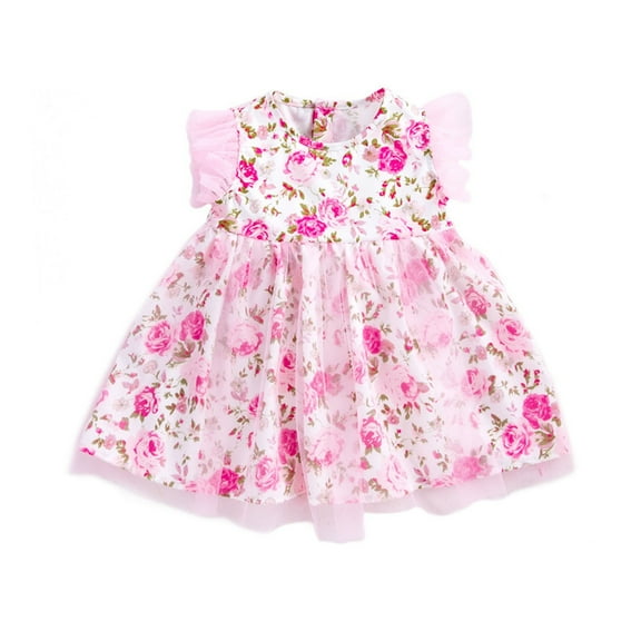 PINQI Fashion Dresses for Baby Girls Summer Cool Floral Dress Rose Patterns Print Sleeveless Beautiful Dress for 0 to 36 Months