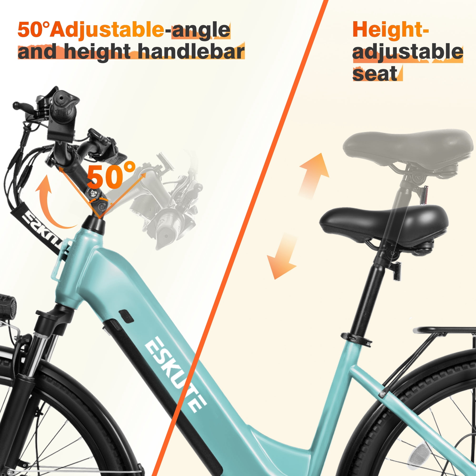 Electric Bike for Adults – 1300W Peak Motor, 28MPH, 840Wh Removable Battery, Up to 70-Mile Range, 26" Tires, 7-Speed Adjustable Stem, Step-Thru, Green
