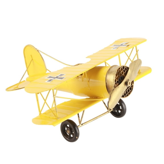 Retro Airplane Model Decor, Large Vintage Metal Decorative Wrought Iron Aircraft Hanging Airplane Biplane Ornament for Christmas Photo Props Tree Desktop Decoration Birthday Gifts Yellow