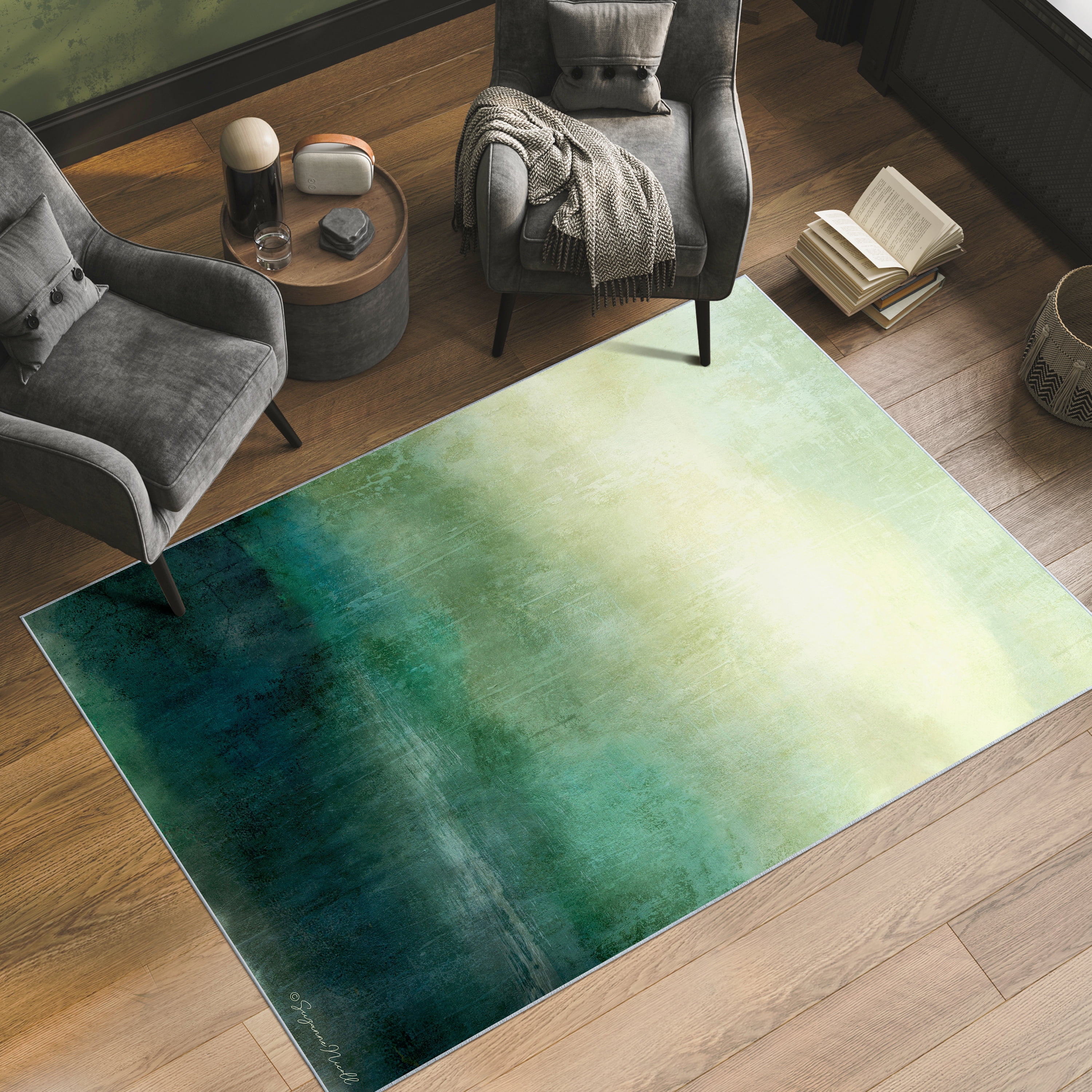 Hidden Path I Washable Green Art Area Rug size 5'x8'