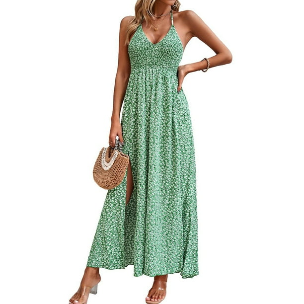 Vestido de cóctel informal, ajustado, de poliéster, sin mangas, cómodo, para mujer, con estampado de agujeros, estilo bohemio de primavera (L)