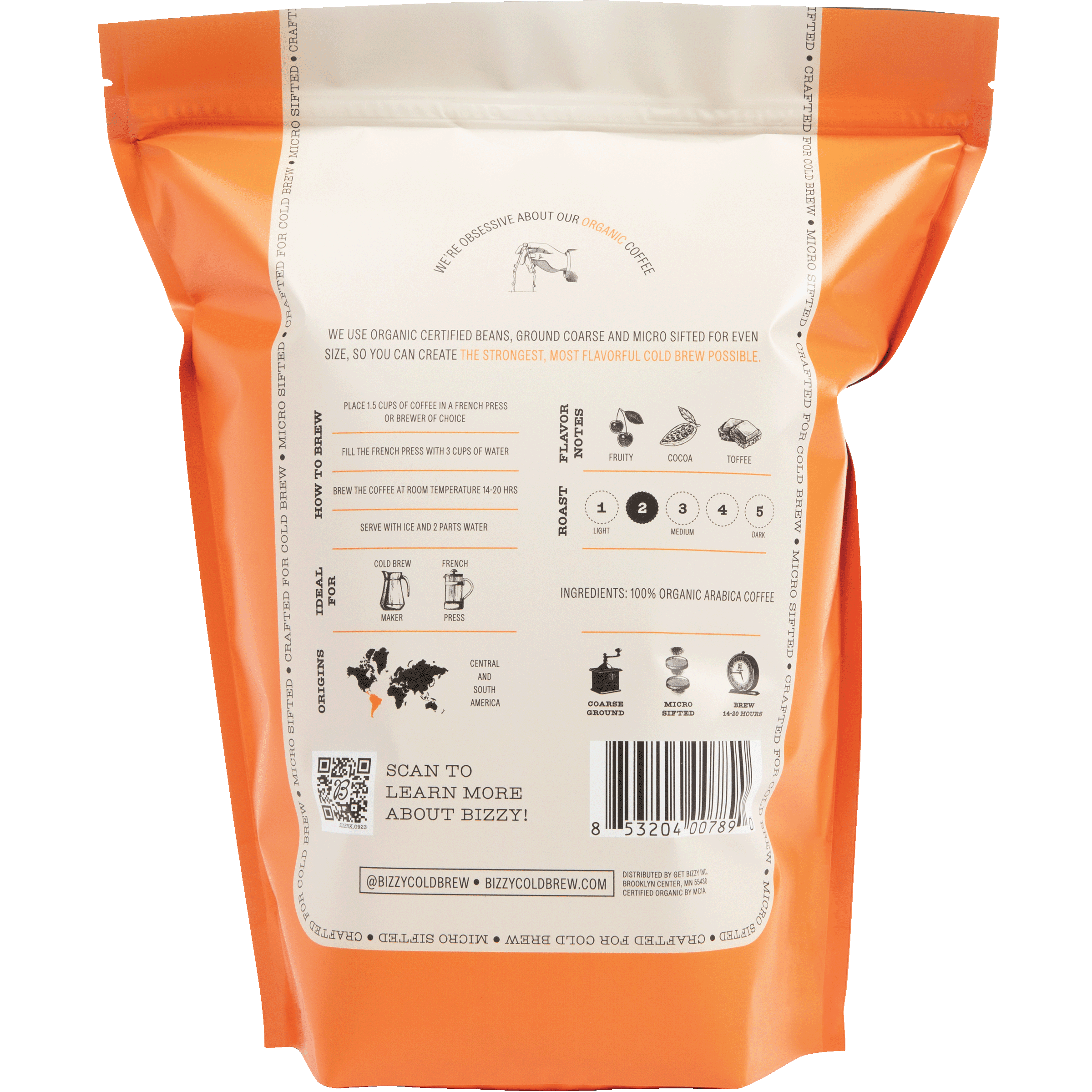 Bizzy Organic Cold Brew Coffee | Breakfast Blend | Coarse Ground Coffee | Medium-Light Roast | Micro Sifted | Specialty Grade | 100% Arabica | 2 LB