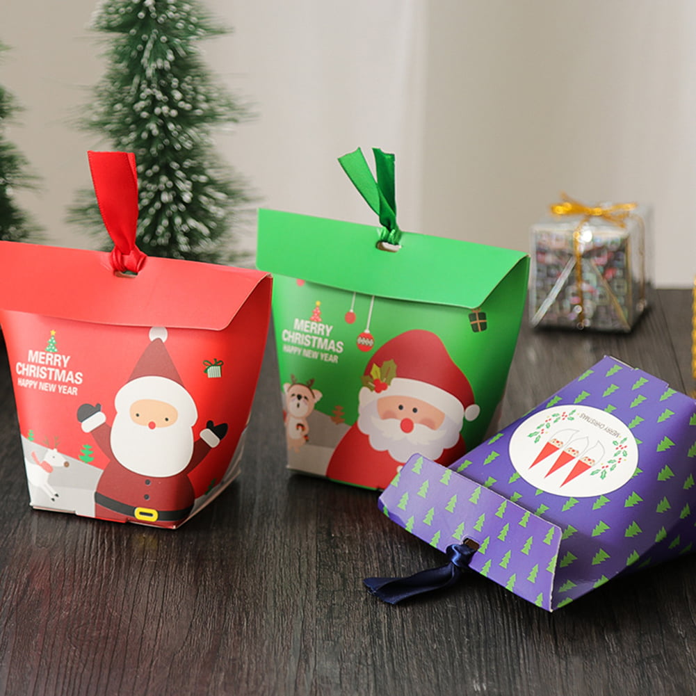 12PCS Boxes With Lids,Christmas Boxes For Sweets Medium,Christmas Tree Shaped Box With Bells Golden Cord,Party Paper Favour Gift 