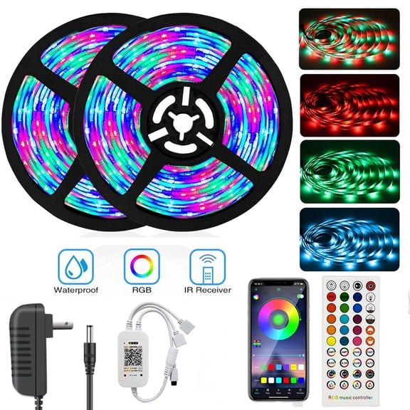 32.8FT Color Changing Led Strip Lights,Waterproof Smart 5050 RGB Light Strips, 900LEDs Music Sync Rope Lights Kit with 40 Keys IR Remote Control for Party Home Holiday Decoration