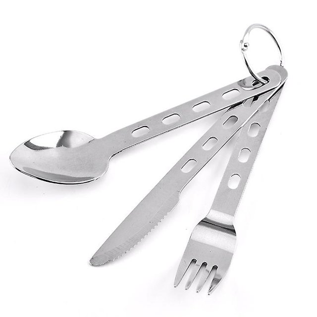Juego de cubiertos portátiles para viajes al aire libre, cubiertos de acero inoxidable para acampar con mochila (plata)