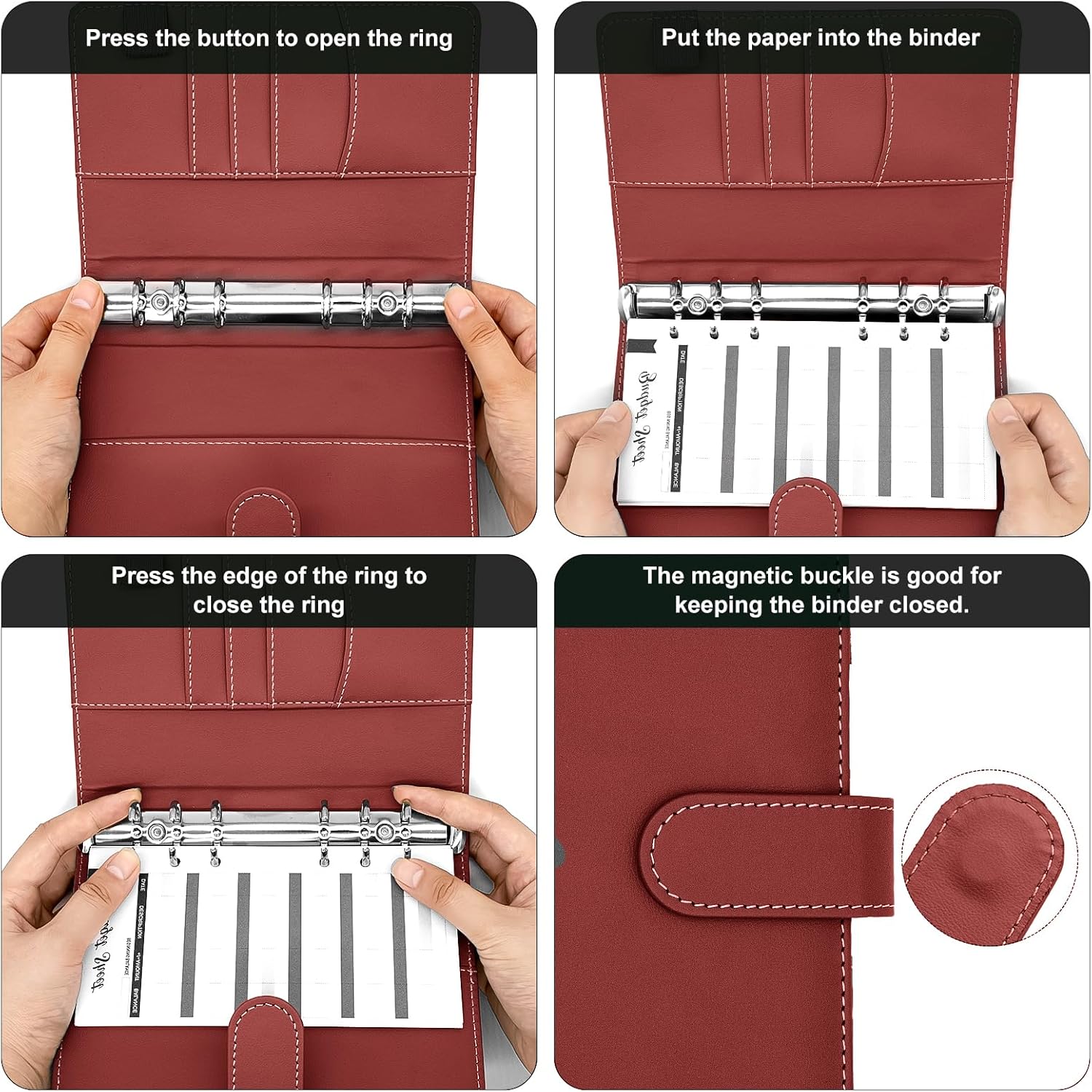 MetalM - A5 Binder 6 Ring,Mini Photocard Binder for A5 Filler Paper, Loose Leaf Personal Planner with Magnetic Buckle Closure(Brown)