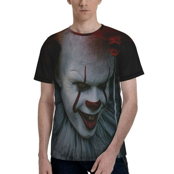 Unisex Adult Pennywise T Shirts 3D Printed Short Sleeve Tops Costume Novelty Horror Movie Tees Shirt For Men Women Small