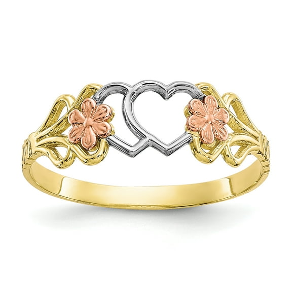 Primal Gold 10 Karat Two-Tone with White Rhodium-plated Double Heart Ring