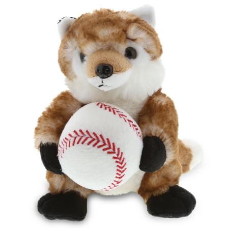 DolliBu Fox Stuffed Animal with Baseball Plush - Soft Plush Huggable Fox Adorable Playtime Fox Plush Toy Cute Wildlife Gift Baseball Plush Doll Animal Toy for Kids Adults - 9.5 Inch