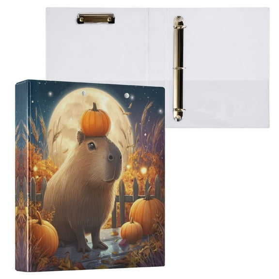 Capybara with Pumpkins and Leaves 3 Ring Hardcover Binders 1.5in Round Rings for Letter-Size Folder Paper Organizer Pockets for Office Student Recipe