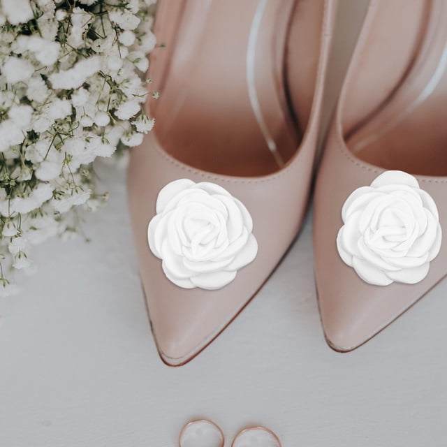 MERRYHAPY 1Pair White Fabric Shoe Buckle Decorative Clip for Shoes Wedding Party and Daily Wear