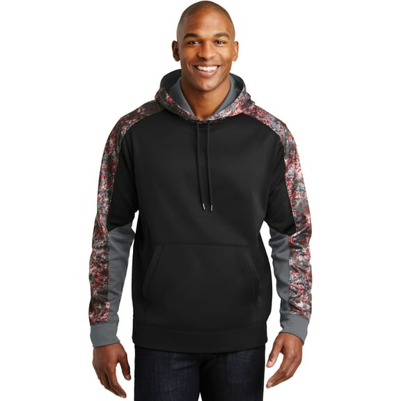 sport tek 1148702 sport-wick mineral freeze fleece colorblock hooded pullover, deep red & black - 3xl