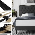 Homfa Queen Size Bed Frame, Linen Upholstered Platform Bed with Button Tufted Adjustable Headboard for Bedroom, Black