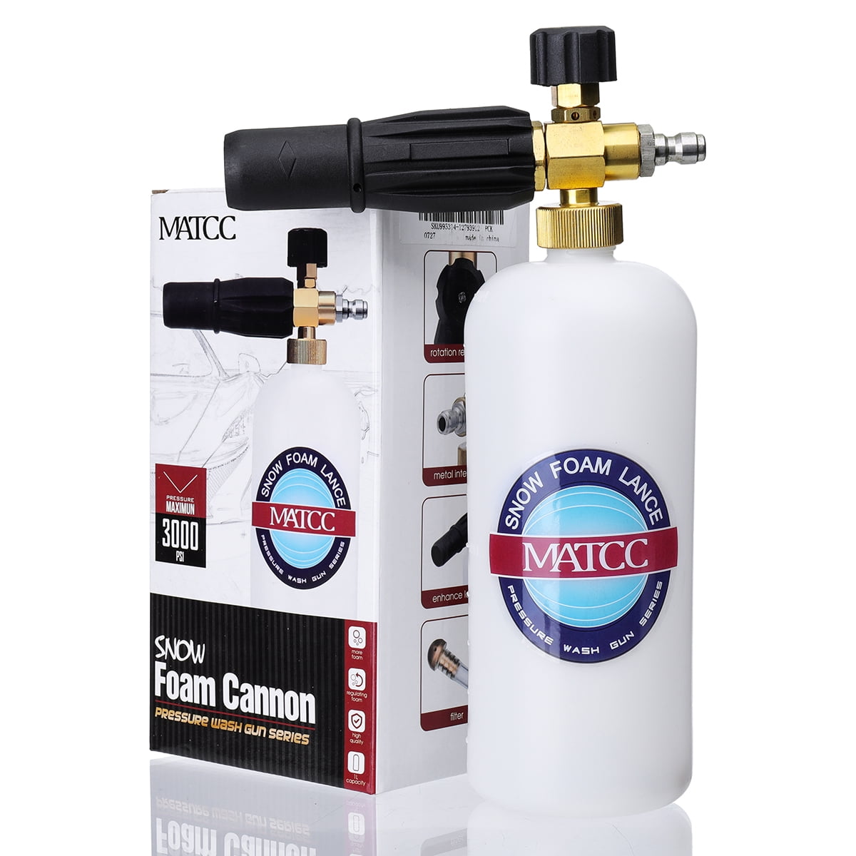 MATCC Adjustable Foam Cannon 1 Liter Bottle Snow Lance With 1/4" Quick Connector for sale online 