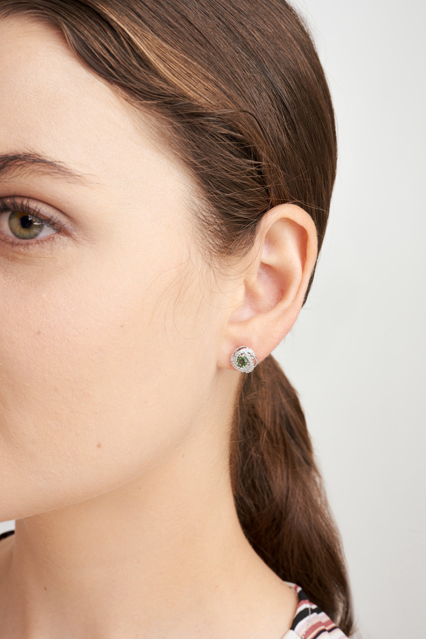 Forever Facets Lab Grown Diamond and Created Emerald Sterling Silver Stud Earrings, Adult Female