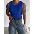 thumbnail image 5 of Men'S Ribbed Knit Form-Fitting Workout Wide Shoulder Tank Top Blue M, 5 of 8