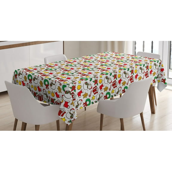 Ambesonne Christmas Tablecloth Rectangular Table Cover, Poinsettia Flower, 52"x70", Multicolor