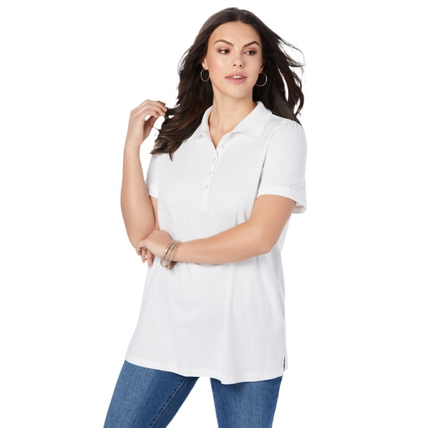 women's plus size white polo shirt