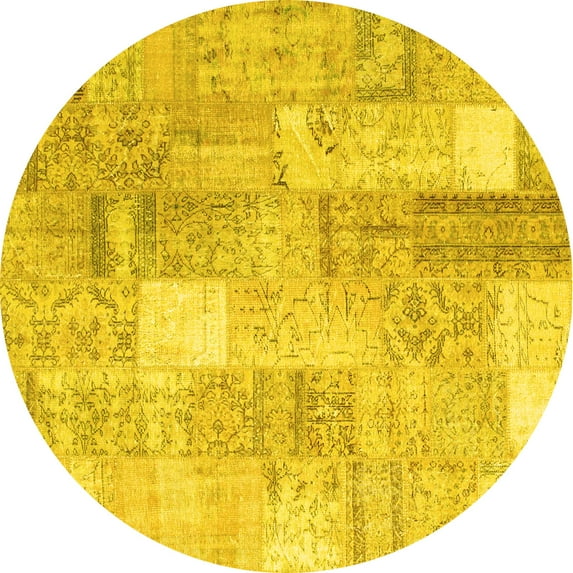 Ahgly Company Indoor Round Patchwork Yellow Transitional Area Rugs, 5' Round