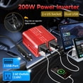 thumbnail image 3 of 200W Modified Sine Wave Power Inverter 12V DC to 110V AC Vehicles Converter 2 AC Outlets + 2USB Charger Car Plug Adapter for Laptop, Computer, Car, RV, Camping & Home Red, 3 of 12