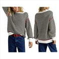 thumbnail image 3 of Sudadera Holgada A Rayas para Mujer, Cuello Redondo, Larga, Sudaderas con Capucha, Moda de Verano 2025, Jersey de Cuello Alto. L, 3 of 6