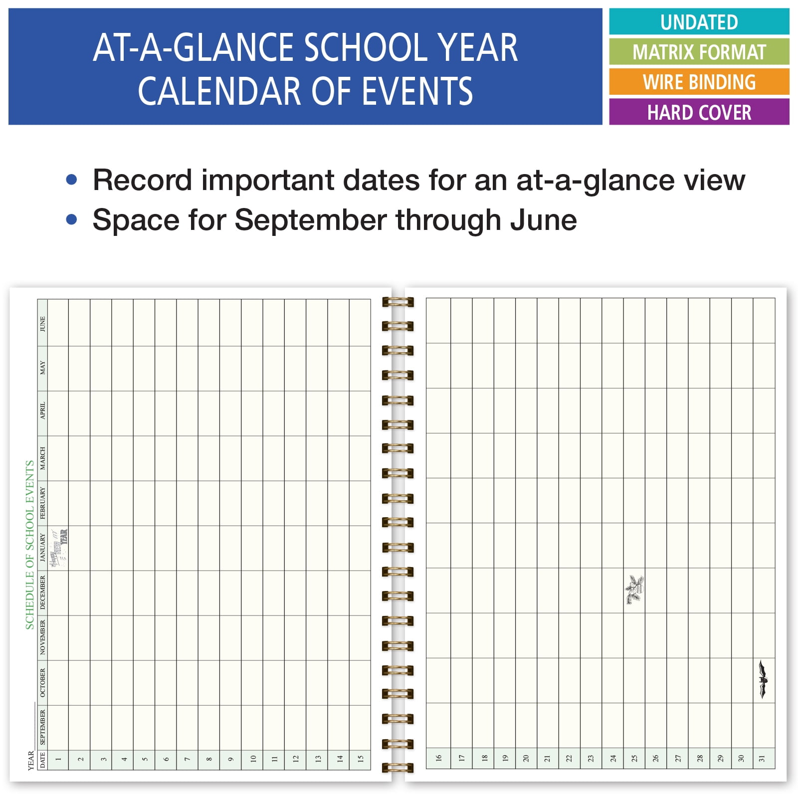 Elan Publishing Company Hardcover 8 Period Teacher Lesson Plan - Days Vertically Down the Side with Bonus Clip-in Bookmark (Rainbow Gold Marble)