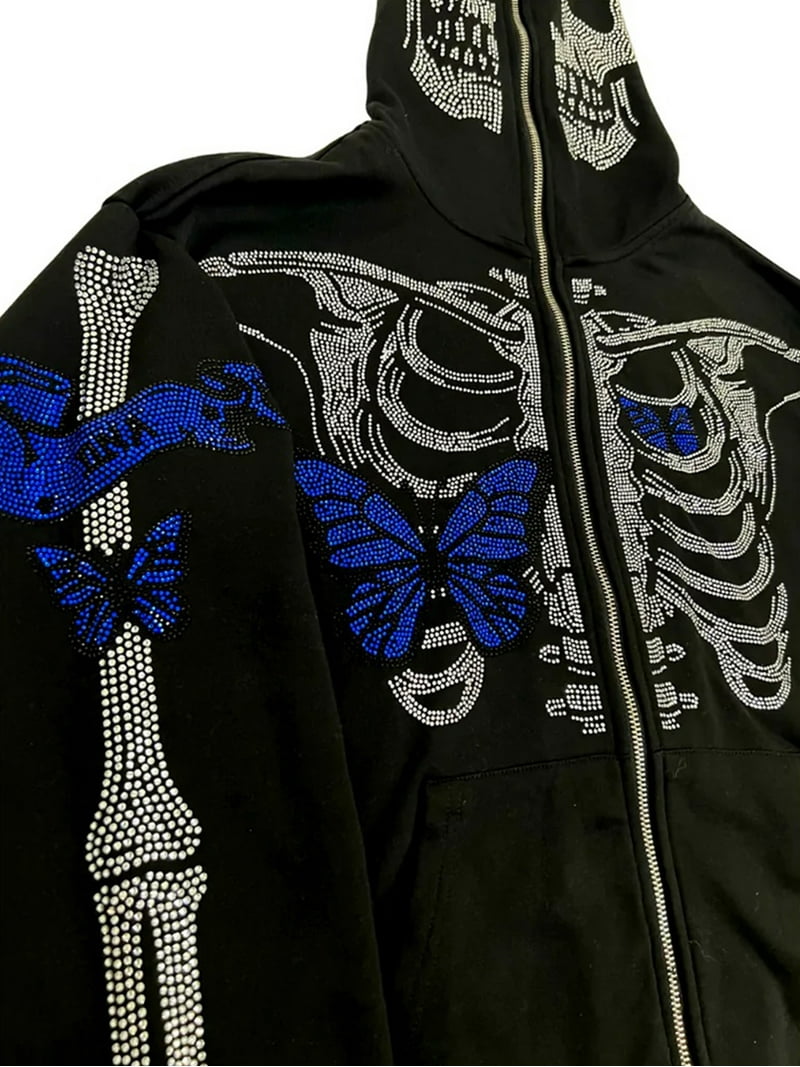 CenturyX Y2k Skeleton Full Zip Up Hoodies Over Face Women