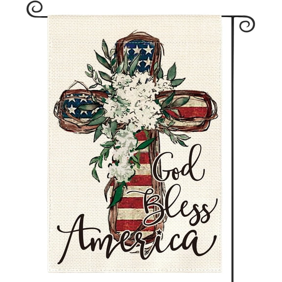 God Bless America Stars and Stripes Garden Flag 12x18 Inch Double Sided, Memorial Day 4th of July Patriotic Lily Cross Yard Outdoor Decoration