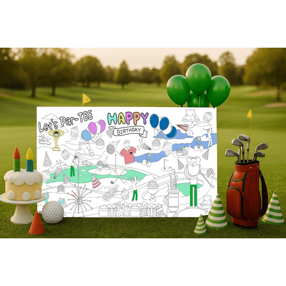 Golf Coloring Banner Golf Par-tee Coloring Poster for Kids Hole in One First Birthday Party Golf Party Golf Wall Art Coloring Activity Birthday Party, HUGE 3' x 6'