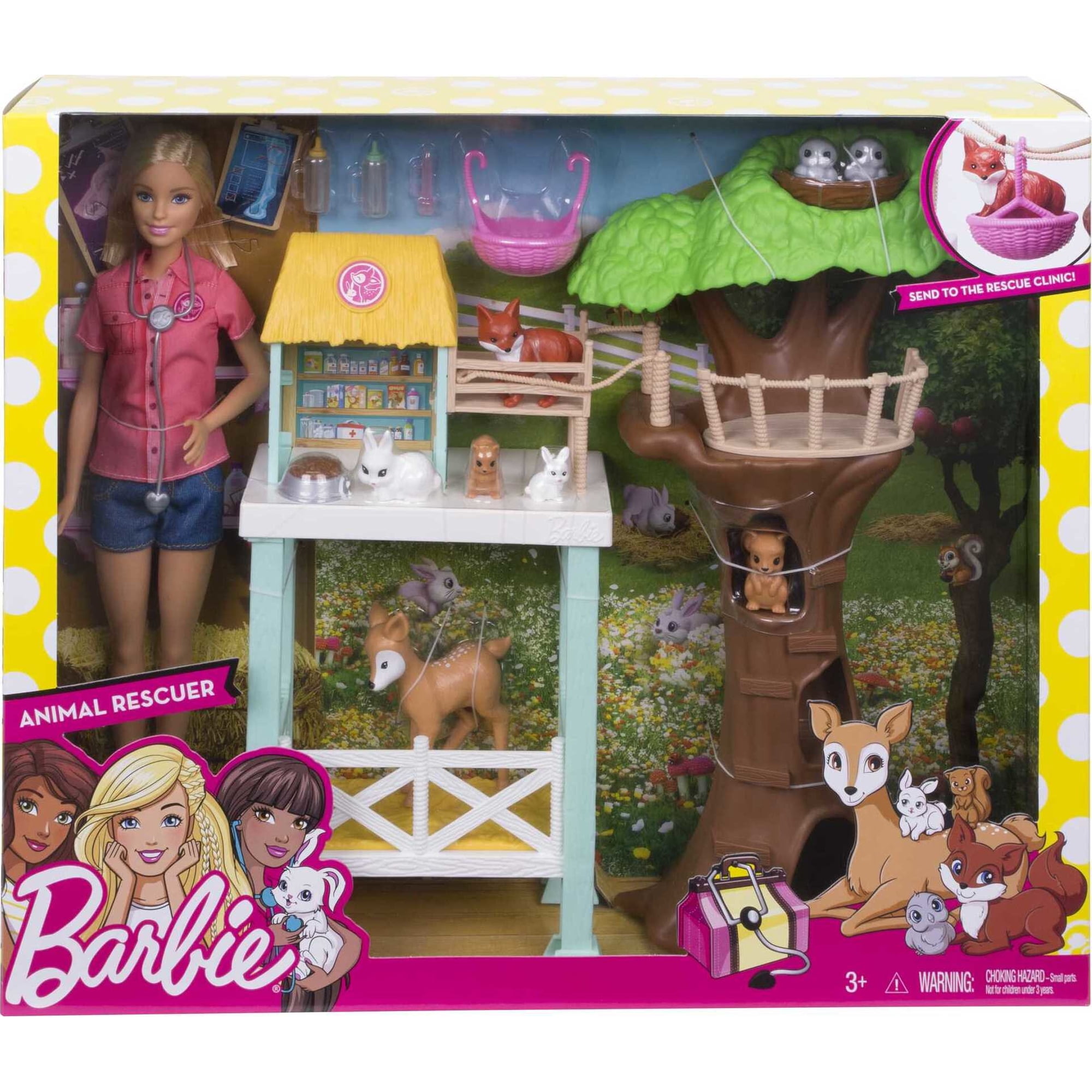 Barbie Animal Rescuer Doll Woodland Forest Rescue Care Center Shelter & Playset