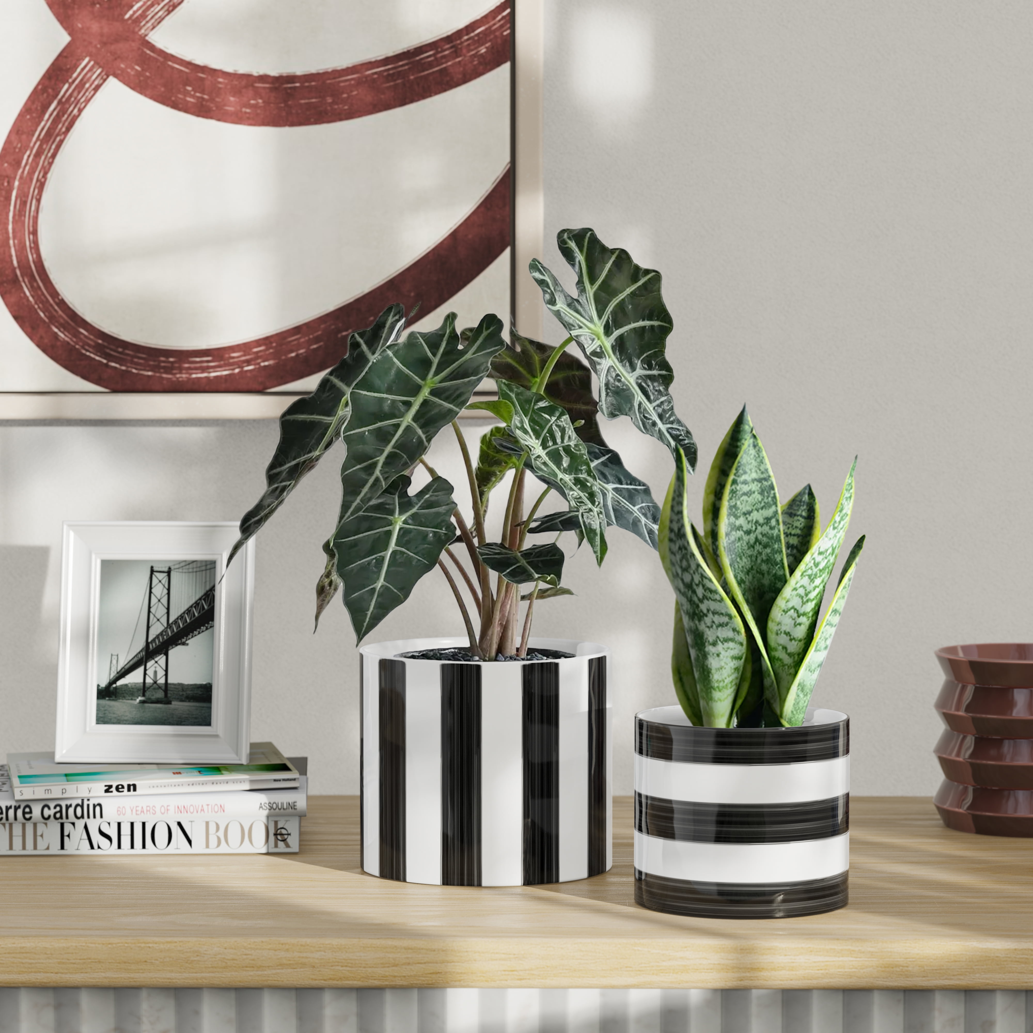 Mainstays Andrew 7.8" x 7.8" x 6.9" Round Rich Black and Arctic White Ceramic Planter