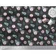 thumbnail image 3 of Soimoi Black Cotton Duck Fabric Leaves & Anemone Floral Print Fabric by the Yard 42 Inch Wide, 3 of 3
