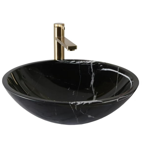 Black Marquina Stone Round Vessel Sink for Bathroom, 17 Inch Marble Bathroom Sink, Vanity Bowl Basin